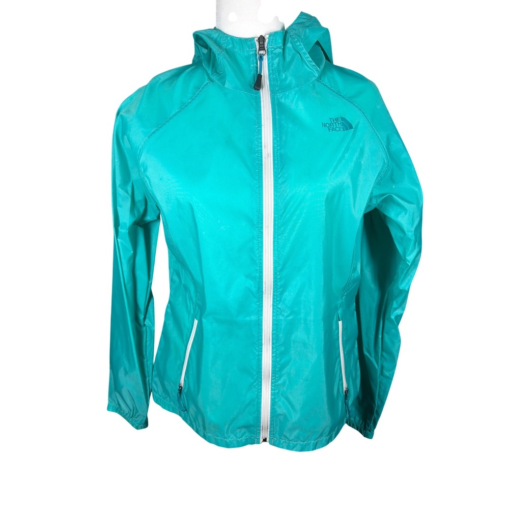 The North Face Windbreaker Womens M Full Zip Hooded Teal Blue Lightweight Jacket